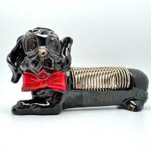 Slinky Dog Vtg Japan Letter Holder Black Daschund Pencil & Letter Holder